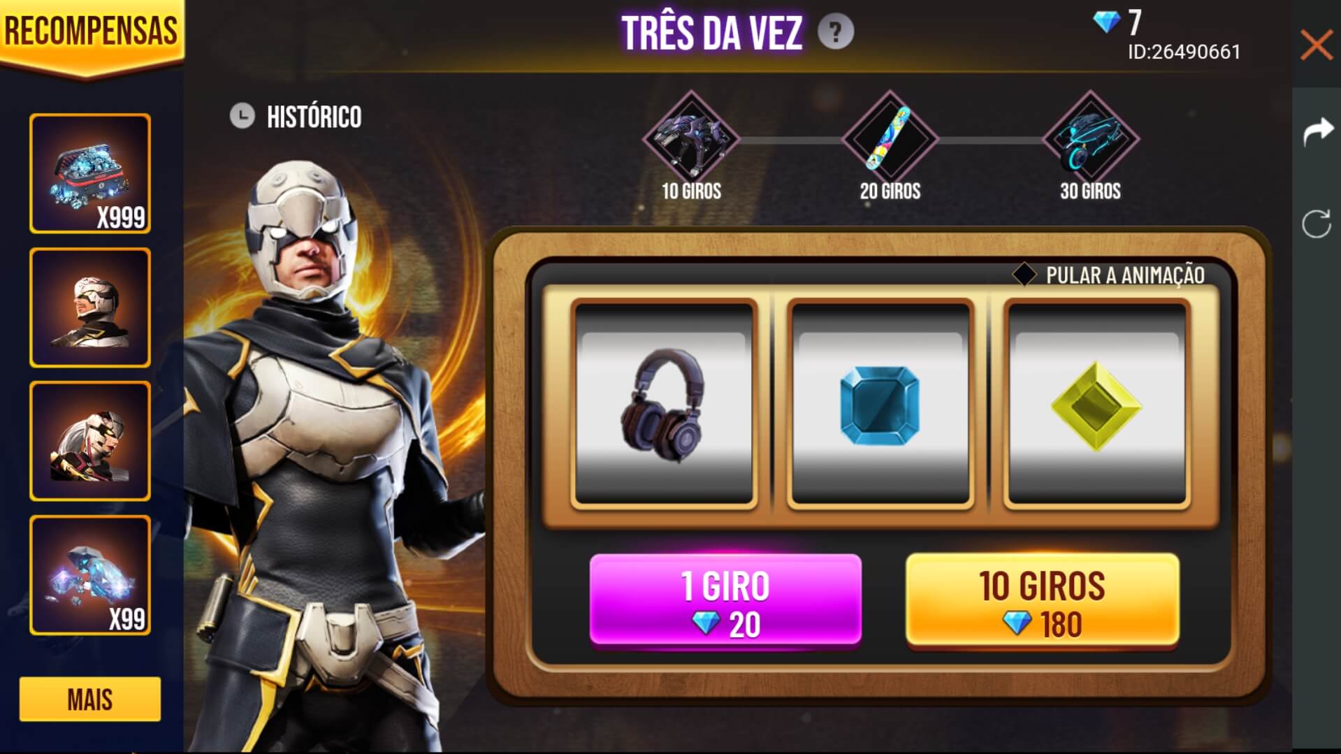 Ganhe trajes e até 999 diamantes no novo Três da Vez - Tropa Free Fire