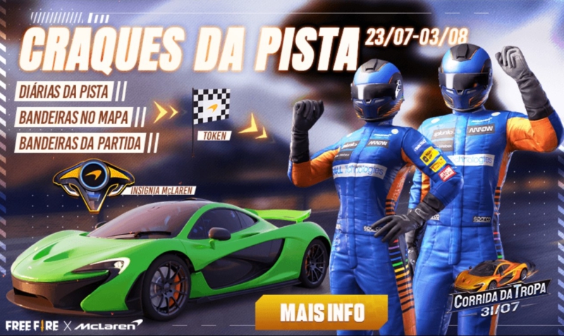 Free Fire receberá carros da McLaren e pista de corrida