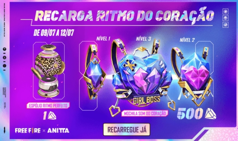 Free Fire: Evento de recarga traz parede de gel da Anitta, free fire