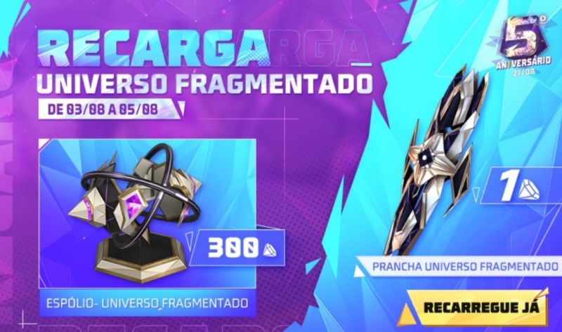 Escolha 1 de 3 no novo evento de recarga do Free Fire