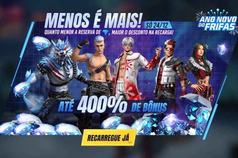 Free Fire: evento de recarga de diamantes inclui bônus de até 150